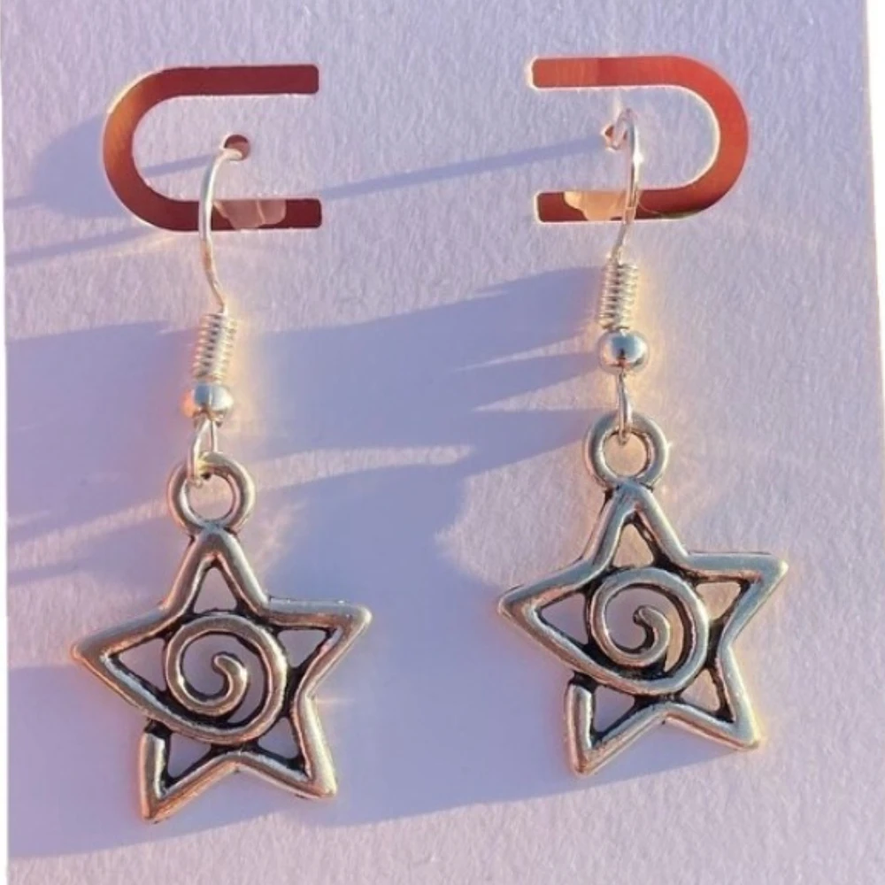 Hip Hop Y2K Sliver Color Five-pointed Star Vortex Pendant Black Fine Leather Rope Necklace for Women Men Punk Retro Jewelry Gift