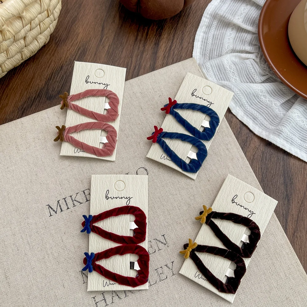 

2 шт., бархатные заколки для волос, заколки для волос, треугольный бант, BB-зажим для девочек, челка, боковой зажим, заколки, головные уборы, заколка для волос, аксессуары для волос