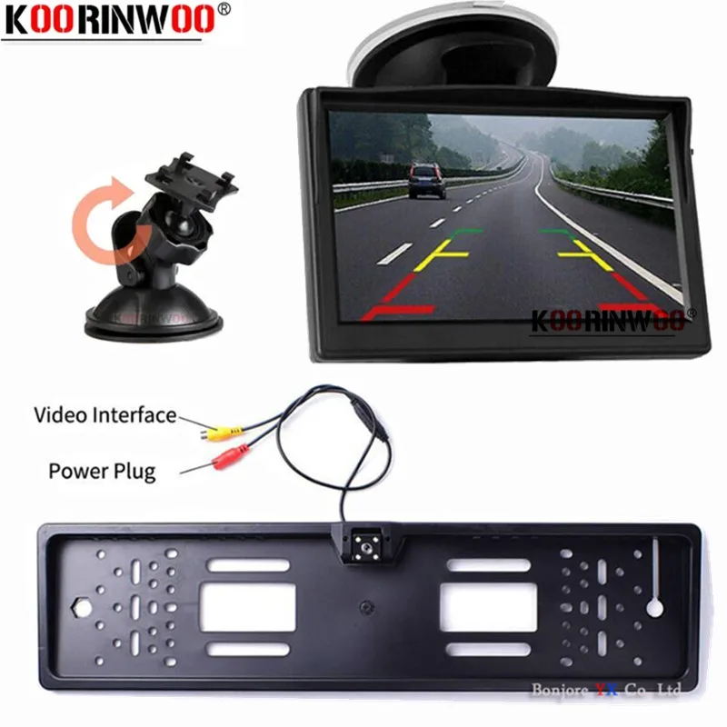 

Car HD European License Plate Frame Rear View Camera With 4 LED Light Night Vision Parking 5" Monitor System Vechile Accessories
