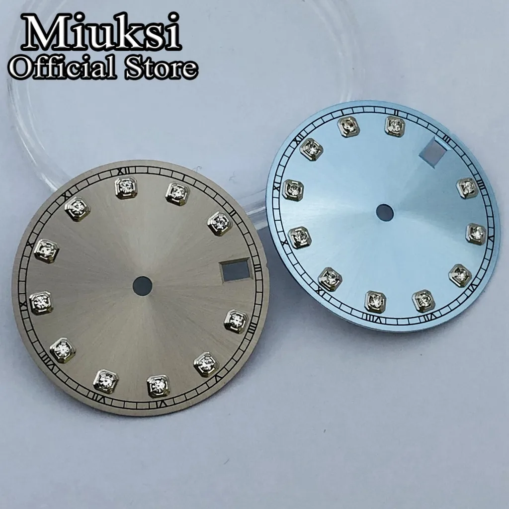 Miuksi 28.5mm black blue silver pink gray sterile watch dial fit NH34 NH35 movement fit 3/3.8/4.2 o\'clock crown