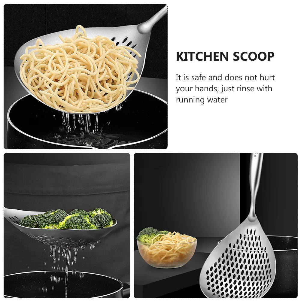 

1Pcs Stainless Steel Colander Noodle Spoon Kitchen Tool Rust-Proof Food Strainer Ergonomic Handle for Home Restaurant