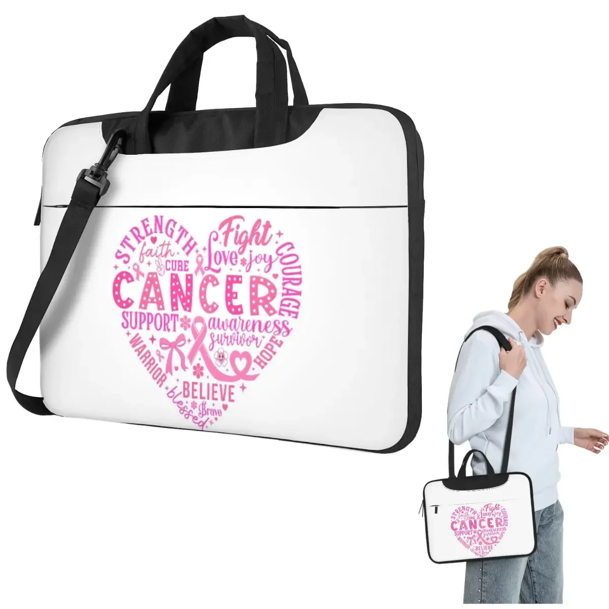 

In October We Wear Pink Breast Cancer Awareness Heart Crossbody Laptop Bag Case Computer Bag Resistant Protective Notebook Pouch