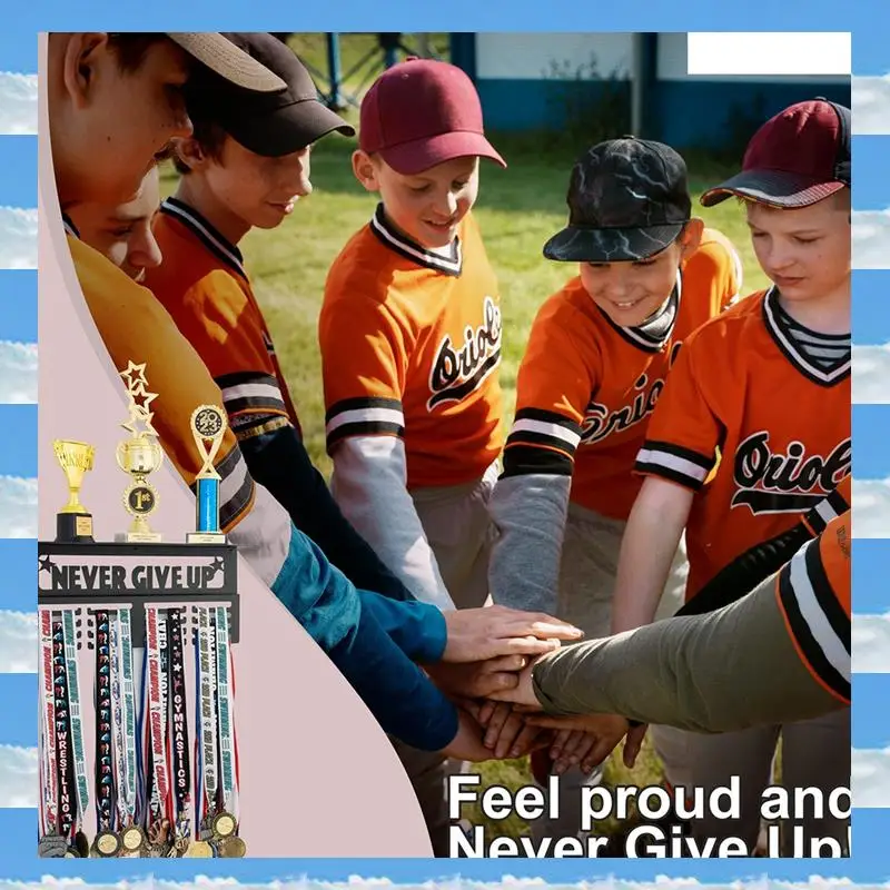 

Never Give Up Medal Hanger Display With Shelf - Easy Install Carbon Steel Trophy And Medal Display Shelf,A Easy Install