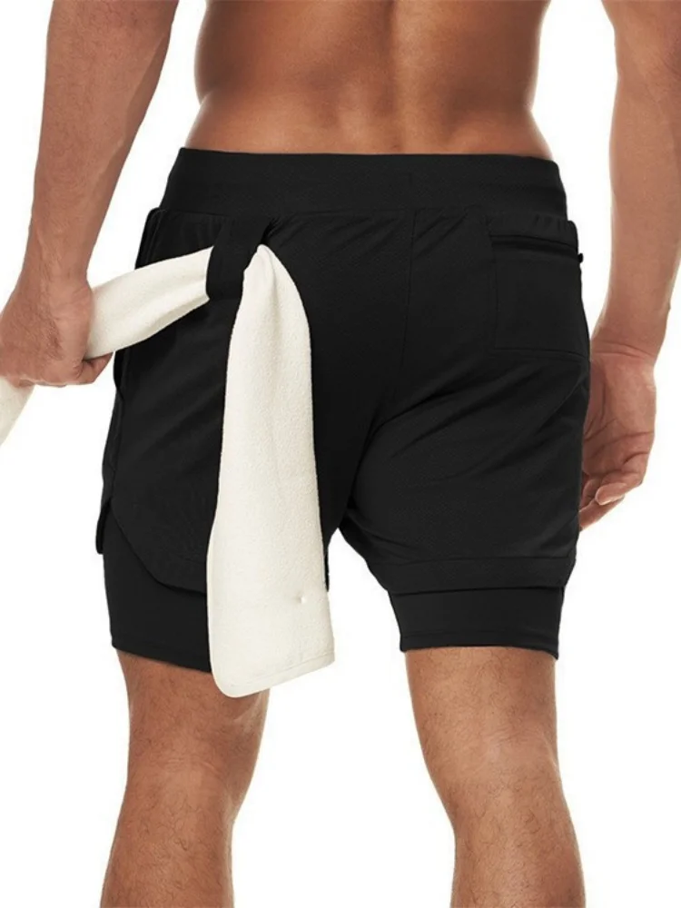 

Мужские спортивные шорты 2-в-1 однотонные, компрессионные, эластичные, быстросохнущие, для фитнеса и тренировок, летние