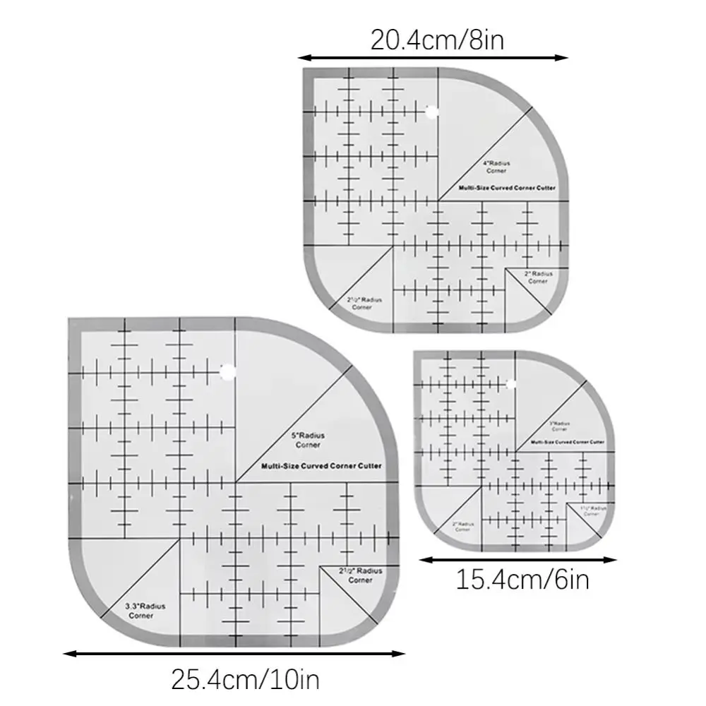 Non Slip Curved Corner Cutter Ruler Clear Scale Durable Patchworks Sewing Template Accurate Acrylic Multifunctional Angle Ruler