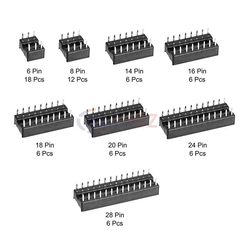 66PCS/lot DIP IC Sockets With Box Adaptor Solder Type Socket Kit 6 8 14 16 18 20 24 28 Pin DIP-6 DIP-8 DIP-14 IC Connector