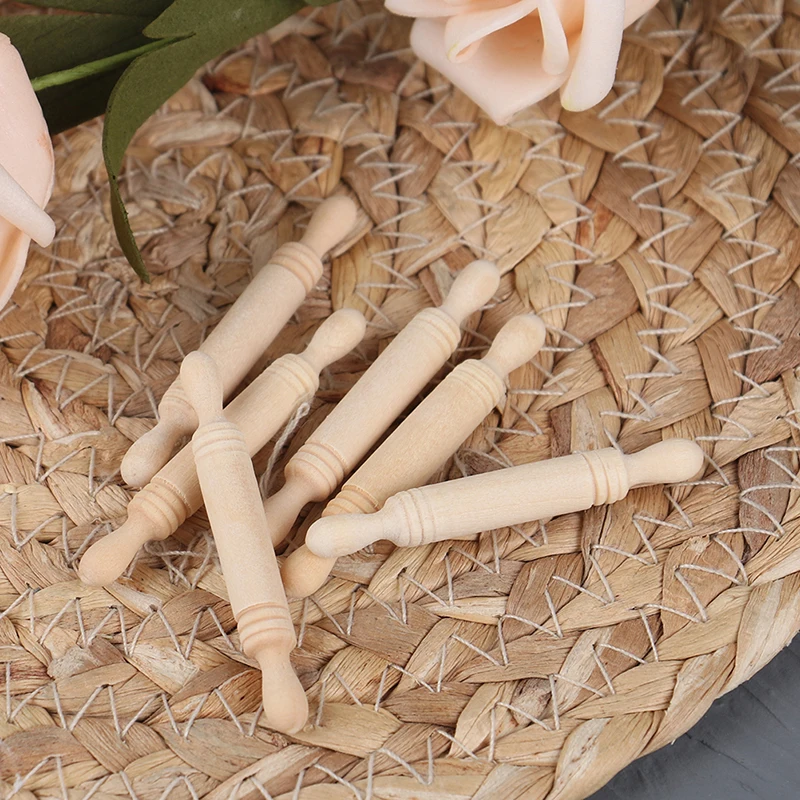 6pcs/set 1:12 Dollhouse Miniatures Wood Rolling Pin Model Kitchen Accessories