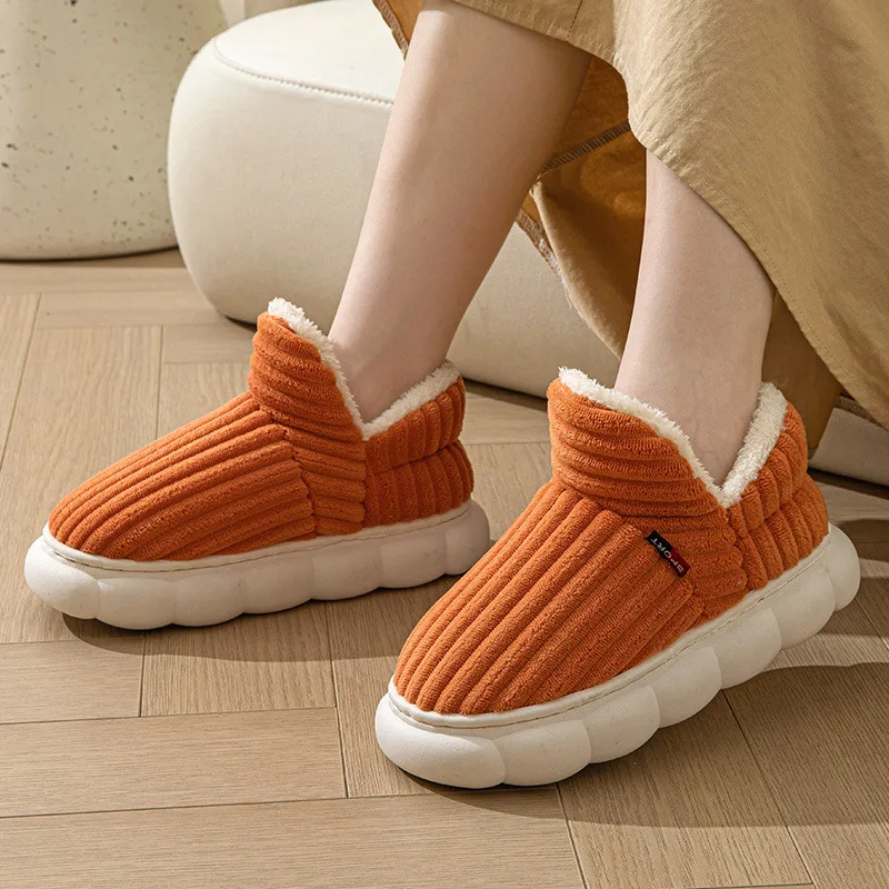 

Winter Couple Concise Solid Color Wrap Plush Waterproof Slippers Non-slip Warm Flip Flops Women Men Home Casual Cotton Shoes