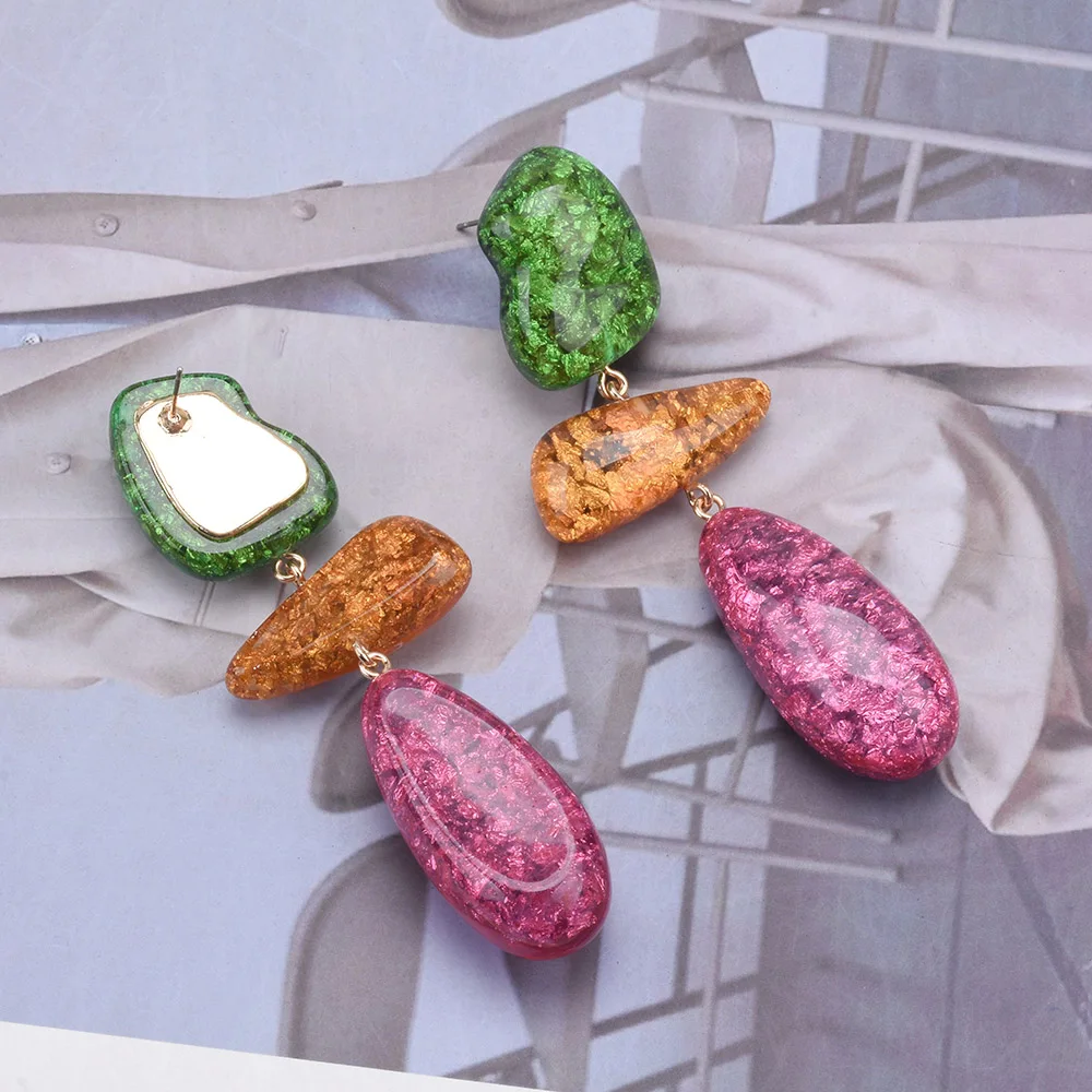 2026 جديد ملون الأخضر روز الراتنج الثلاثي طويل استرخى أقراط النساء الهندي بوهو العرقية بيان كبير قطرة الماء القرط مجوهرات