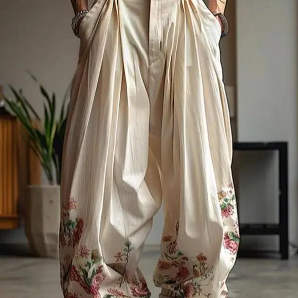 

Винтажные брюки с цветочным принтом, широкие, повседневные, с высокой талией, на молнии, прямого кроя, мужские брюки, повседневные брюки с высокой талией на молнии