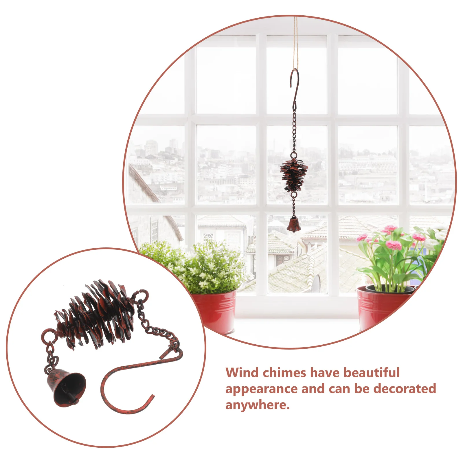 Pine Cone Wind Chime Metal Outdoor Hanging Garden Bells Rustic Decorative Christmas and Fall Pinecone Ornaments