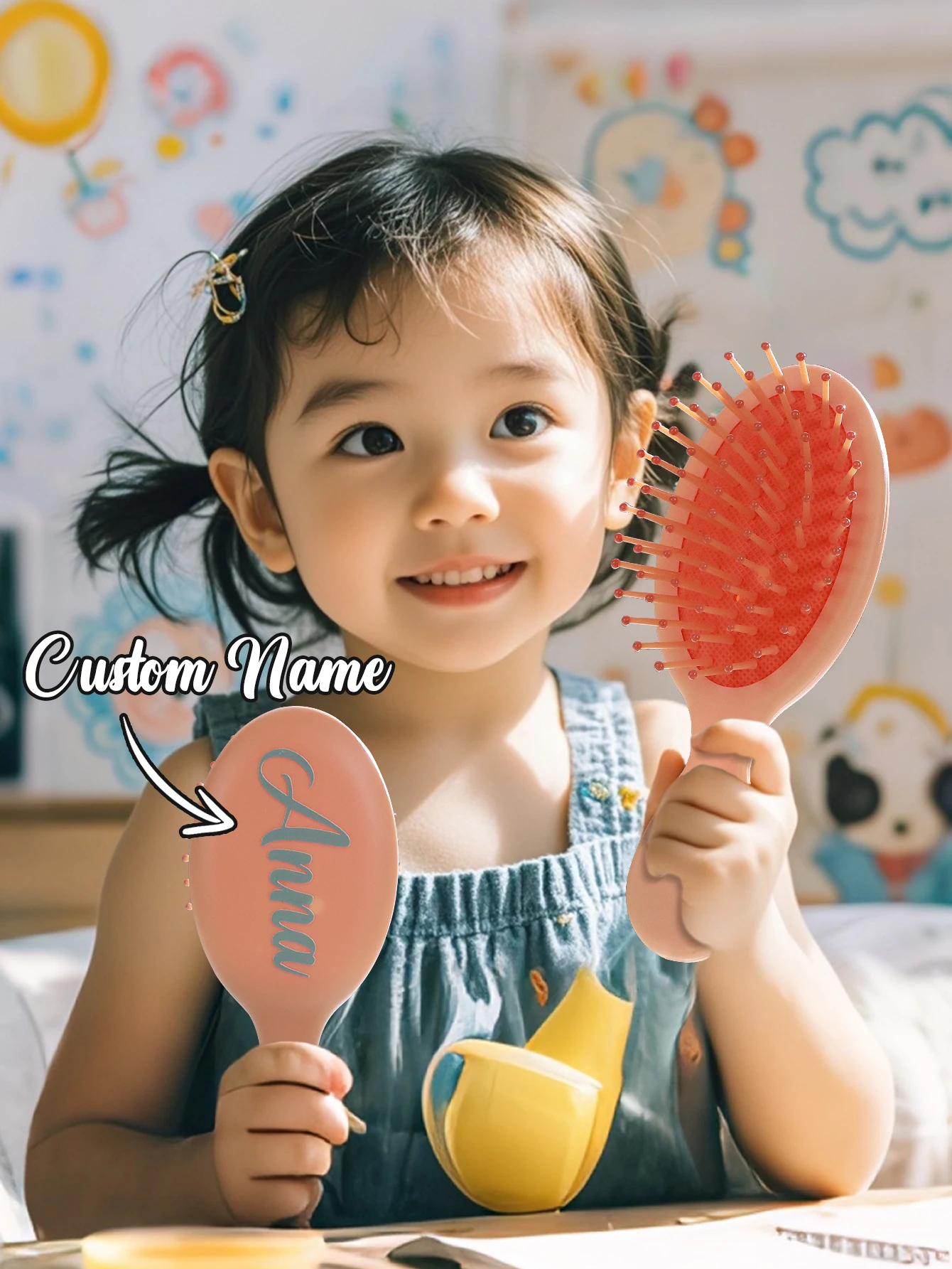 1pcCustom Name Kids Hair Brush Personalized Mini Wet Detangling Comb Toddler Travel Hairbrush Cute Back To School Gift For Girls