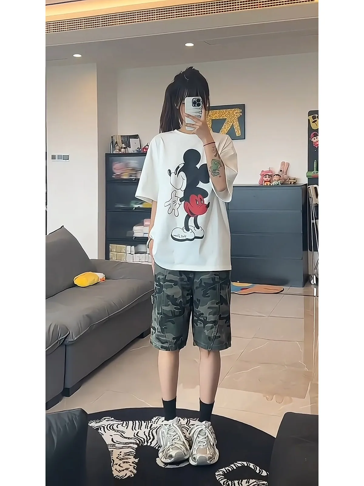 Camouflage Denim Workwear Shorts Loose Fit Thin Style American Harlan Five Parts Casual Loose Wide Leg Jeans Shorts for Men