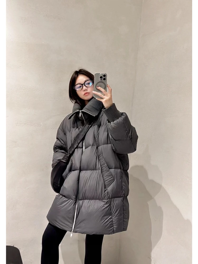 Cloudlike Soft Thiened  Sle Simple Aosphere Loose Pure Color Knitted Stand Collar Women's down Jaet Coat