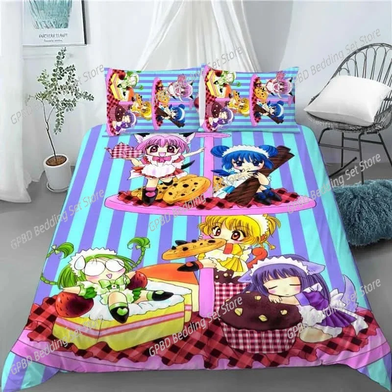 Kawaii Gilrs Anime Tokyo Mew Mew 3D Bedding Set Duvet Cover Pillowcases Single Twin Full Queen King Home Decor Quilt Boys Gift