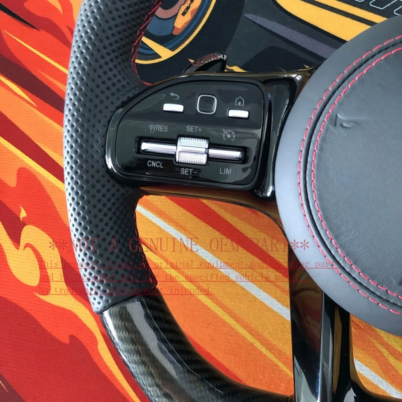 For Mercedes-Benz Full Series Upper Lower Carbon Fiber Left Right Black Perforated Leather Red Logo Red Stitch Gloss Black Steer
