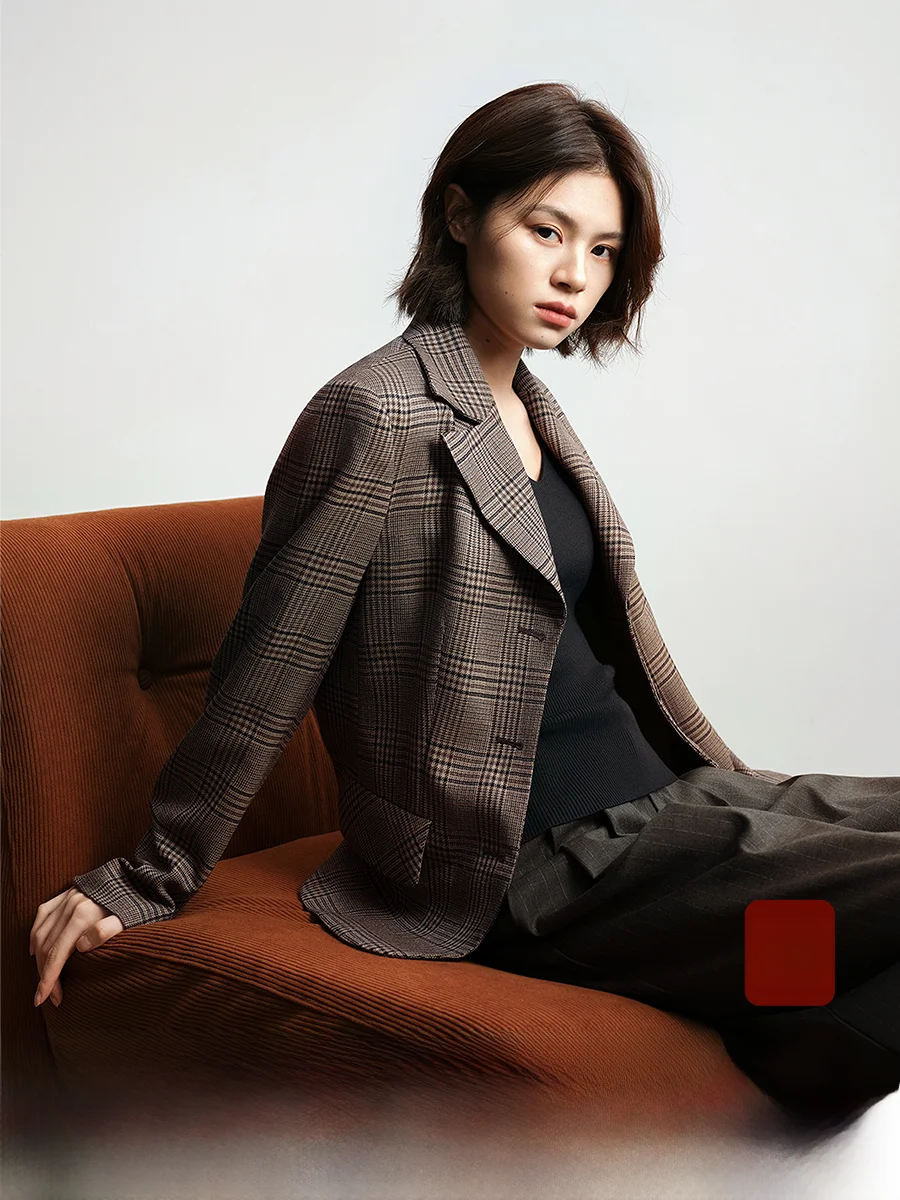 

Classic Plaid Camere Suiting Flat Collar Women's Commute Sle Long Sve Regular Fit Chinese Manufacturer