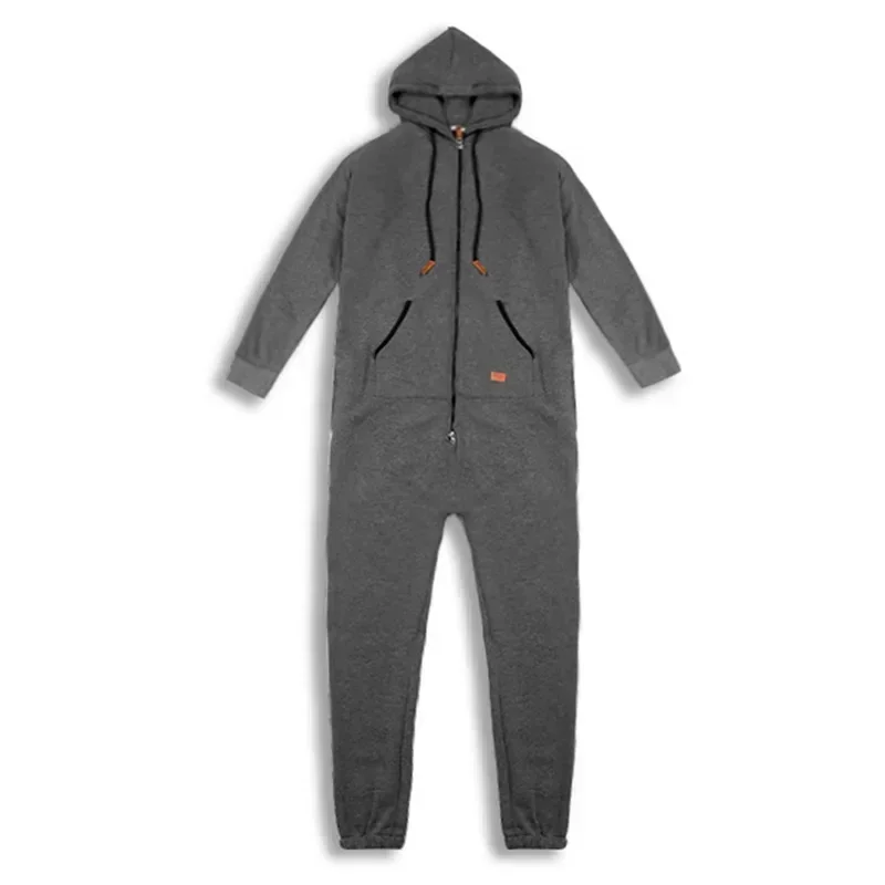 Mens Onesie Fleece Jumpsuit Pajamas Long Sleeve Warm Sweatpants Pure Color Autumn Winter Casual Hoodie Male Zipper Jumpsuit