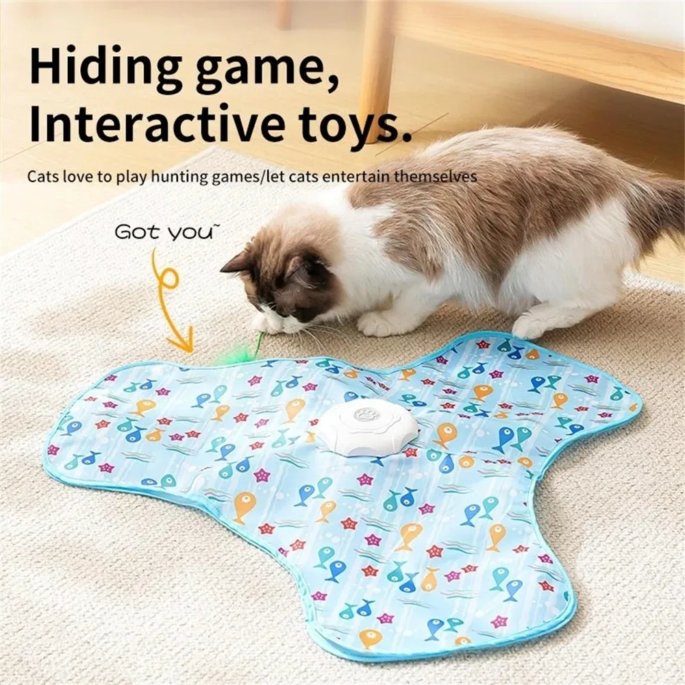 

Motion Activated Smart Cat Toys Rechargeable Moving Concealed Feathers Pet Toy Cover Self Soothing Feather Teaser Wand