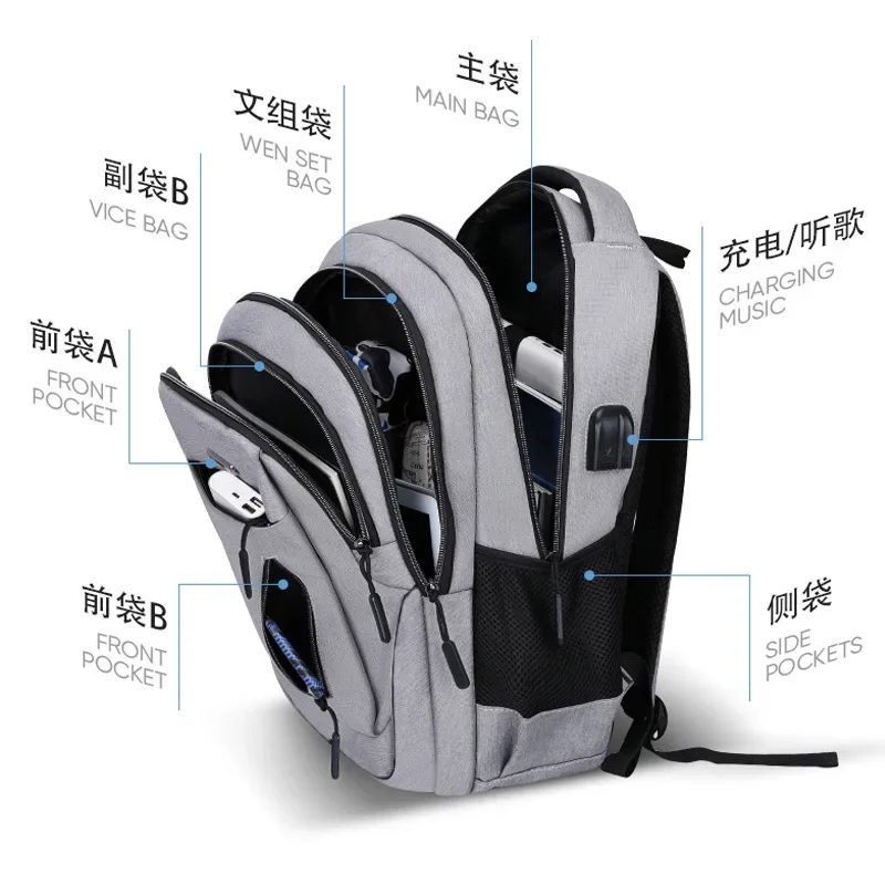 Men Business Backpack Waterproof Laptop Bag Male Usb Charging Commuters Travel Rucksack Student Schoolbag Casual Boys Bookbag