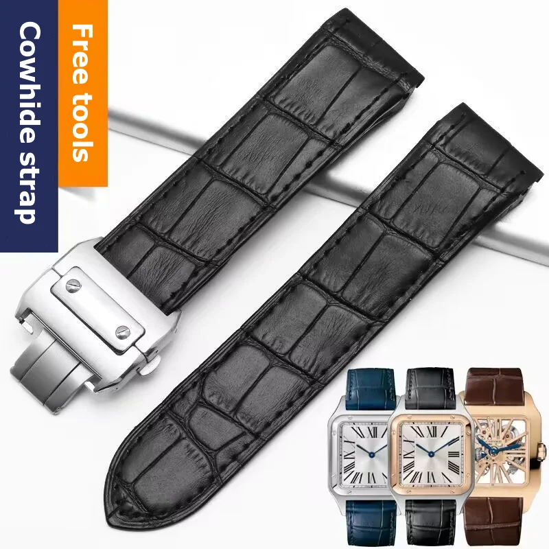 

Cowhide Leather Watch Strap for Cartier Santos 100 Series Watch Bracelet Waterproof Sweatproof 20mm 23mm Accessories Replacement