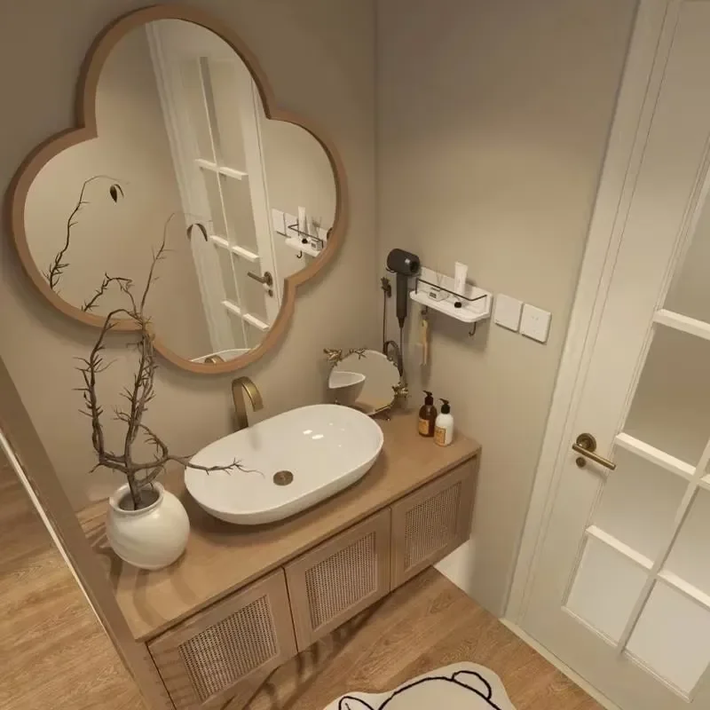 STLF Ceramic Integrated Basin Rubber Wood Wall-Mounted Waterproof Bathroom Cabinet Combo Countertop