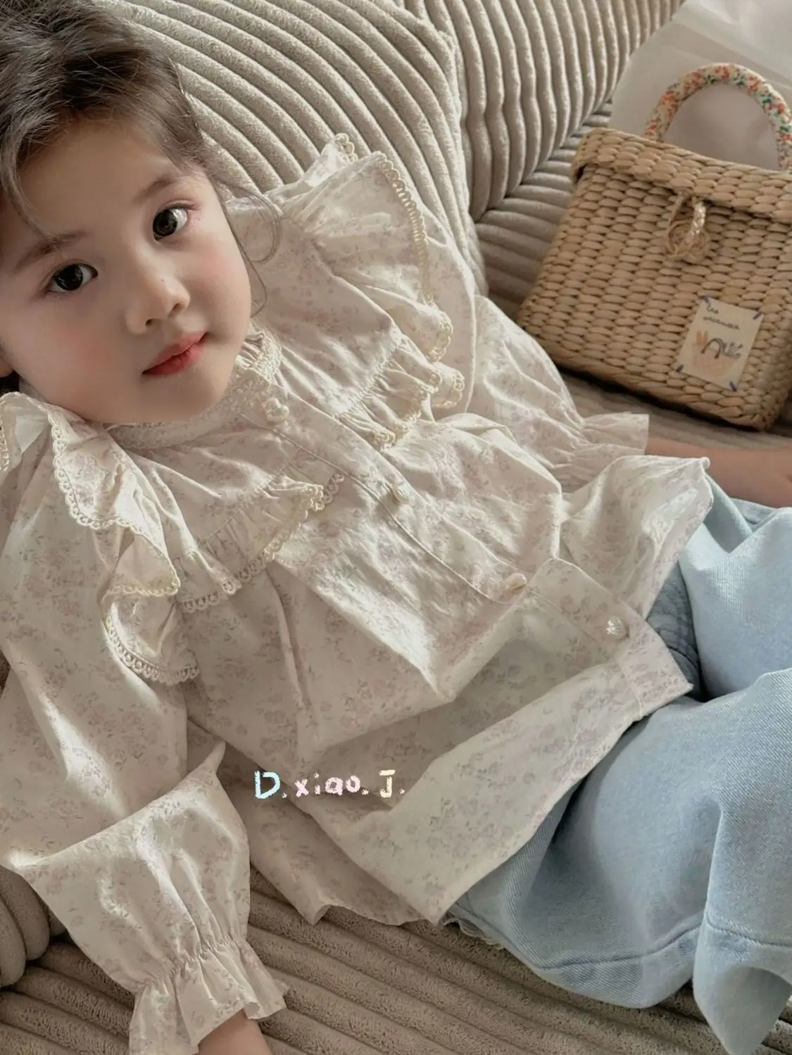 Girls Floral Shirt New Korean Style Stand Collar Long Sleeve Doll Blouse Kids Cute Princess Top Children Clothing - view 5