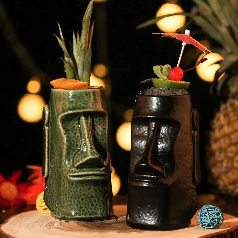 350ml-700ml Hawaii Tiki Mugs Cocktail Cup Beer Beverage Wine Party Mug Ceramic Easter Islander Zombie Skull Tiki Mug Bar Tool