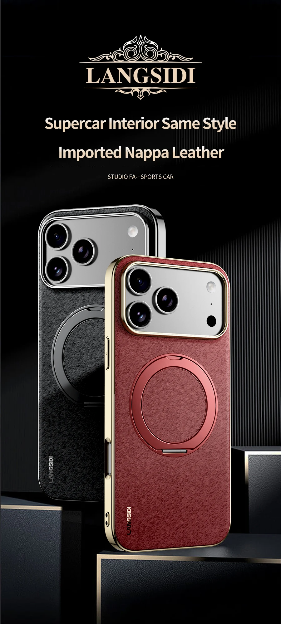Magnetic Leather for Magsafe Case for iPhone 18 17 Pro Max Air 17Pro 18Pro Ring Luxury Lens Protection Holder Phone Back Cover