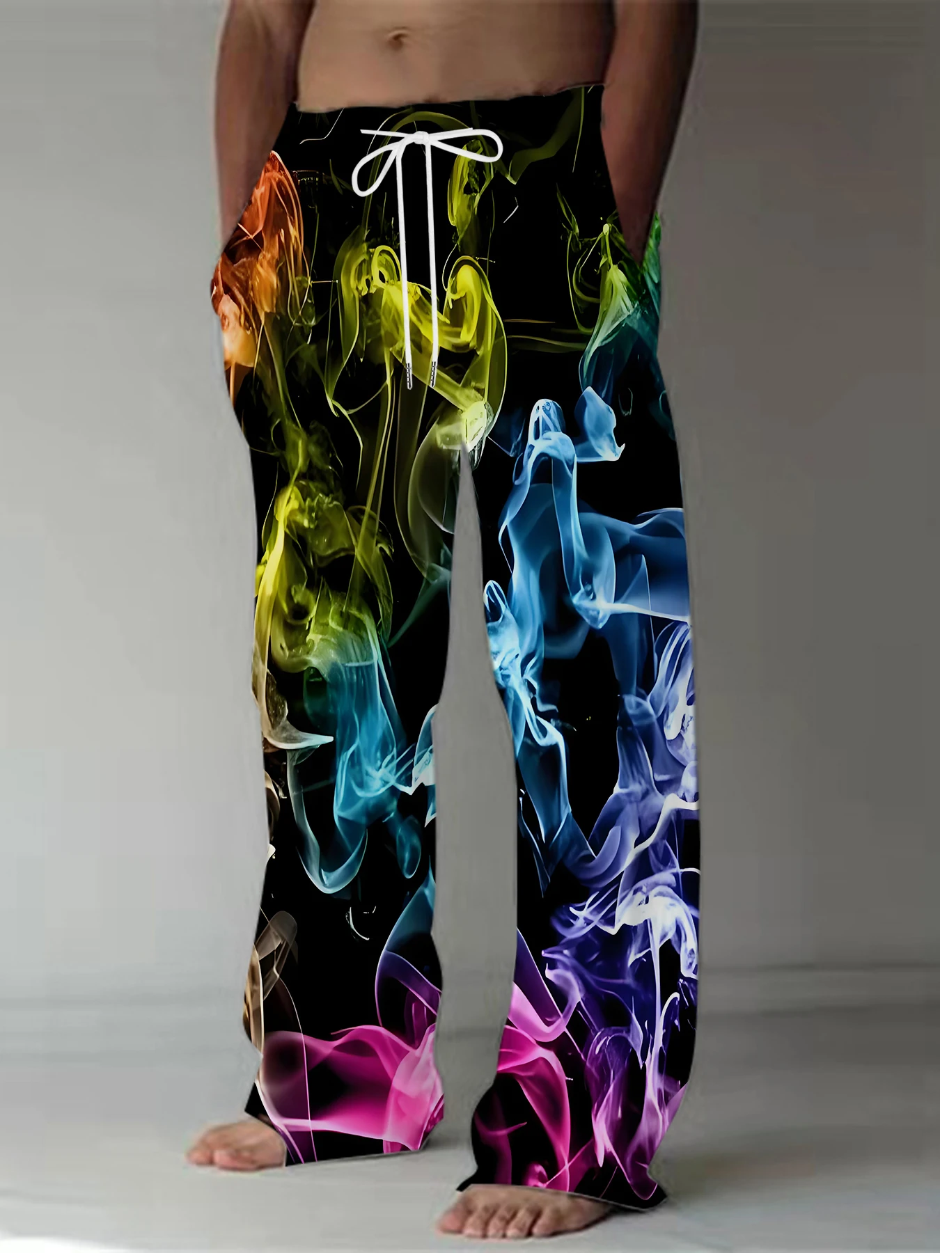 

Men's Printed Straight Leg Pants Abstract Art Design Drawstring Waist Loose Fit Summer Beach Casual Vacation Travel Trousers