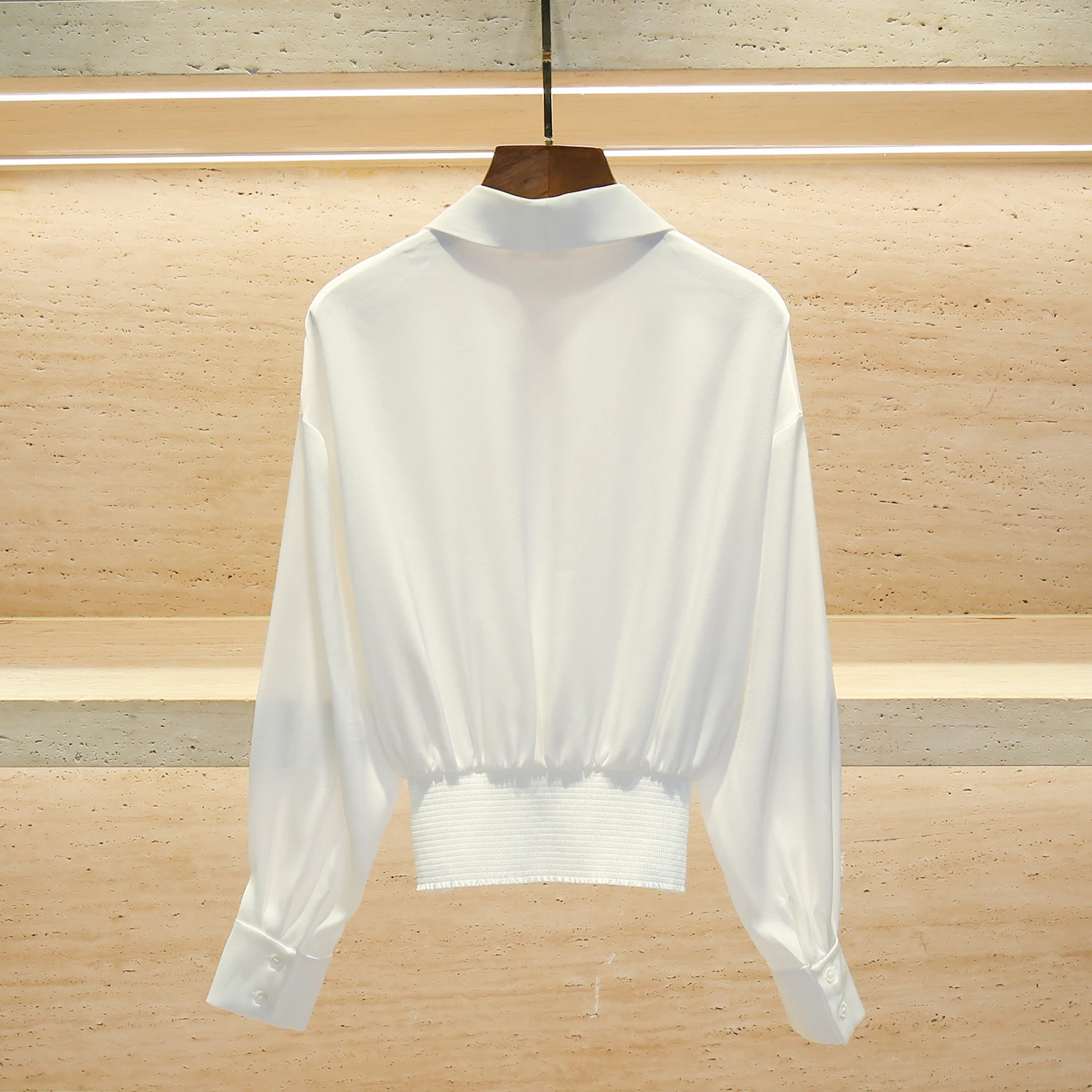 

Casual V-ne Pleated Waist-cinching irt Top Women's High-end Spring New Sle South Oil Ladies' irt Casual Sle