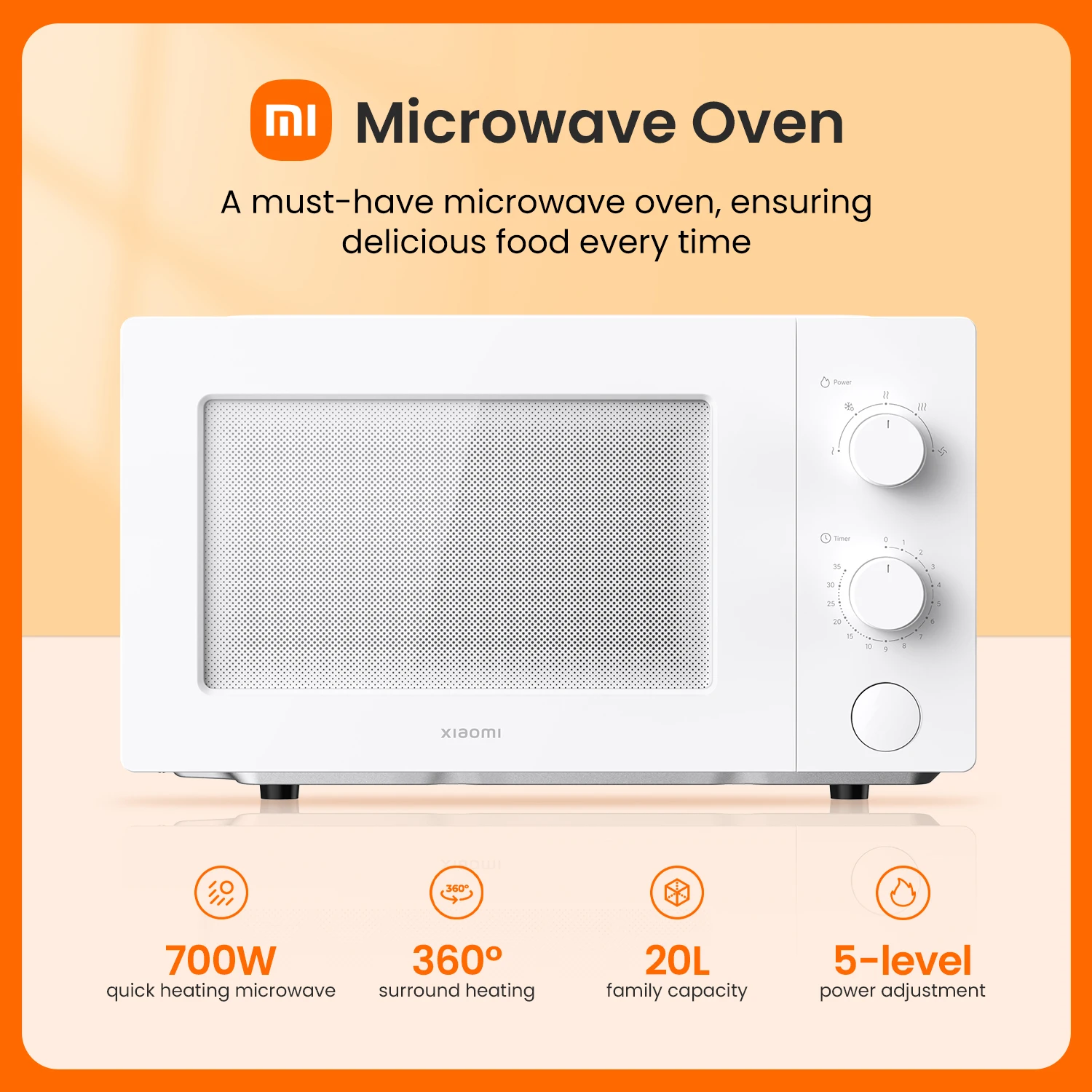 Xiaomi Microwave Oven 700W high-power 20L large capacity 360°Heating 35 minutes timer Home Mijia