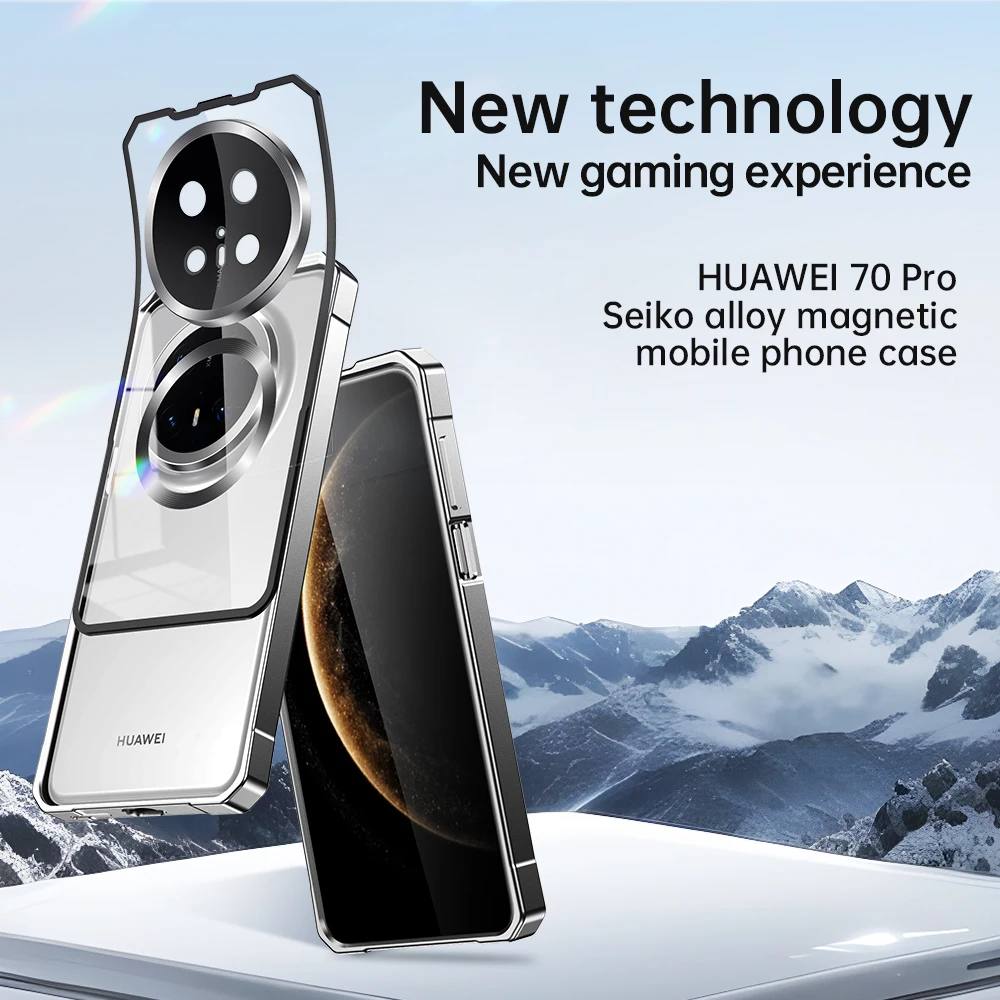 

Detachable Case For Huawei Mate 60 70 Pro Translucent Frosted Magsafe Removable Backboard Metal Bumper Grip Cover