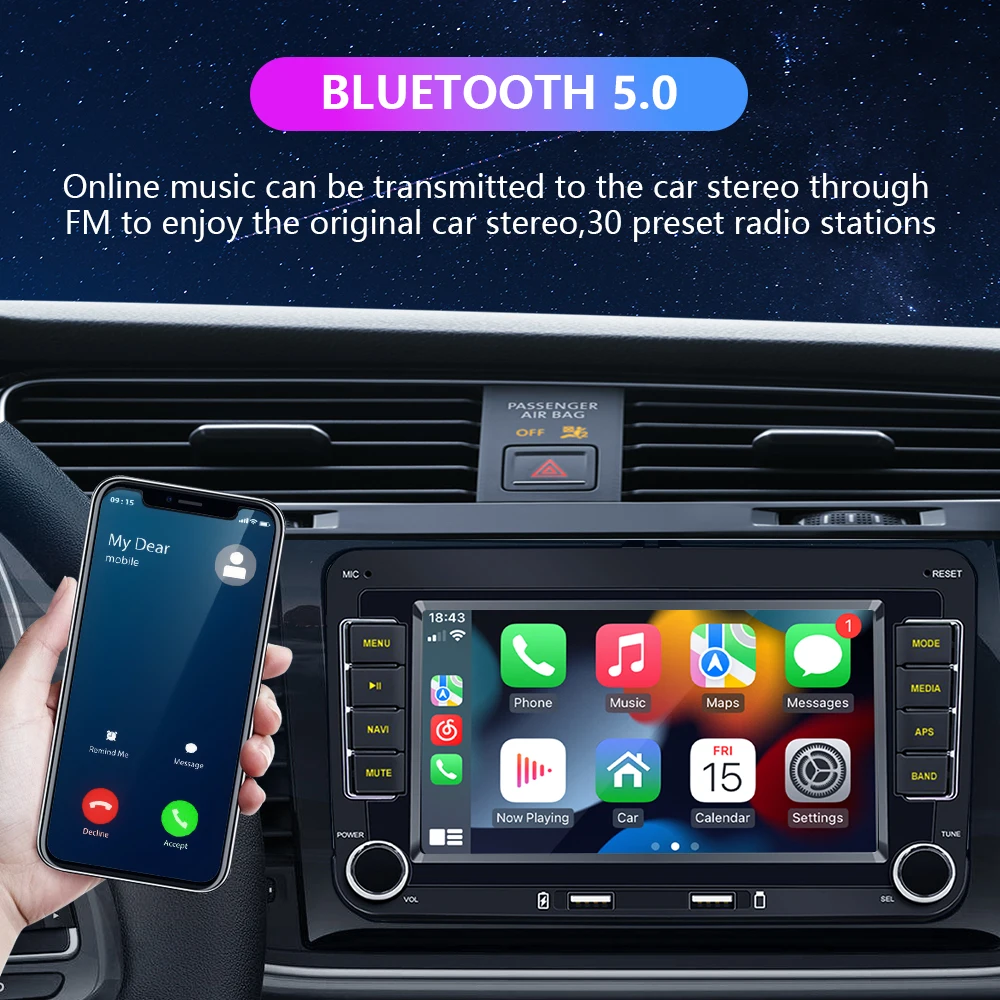 7 inch Car Radio Wireless CarPlay Android Auto For VW/Passat/Touran/Caddy /Jetta Car Radio Stereo Car Multimedia Player