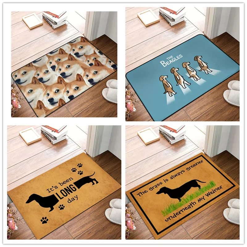 Dog Print Welcome Door Entrance Mat Non Slip Indoor Outdoor Home Decore Carpet Living Room Kitchen Bathroom Floor Washable Rugs