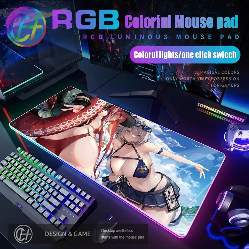 

RGB Mouse Pad Gamer Hololive Houshou Marine Gaming Accessories Computer Luminous Desk Mat Backlit Student Writing Pad
