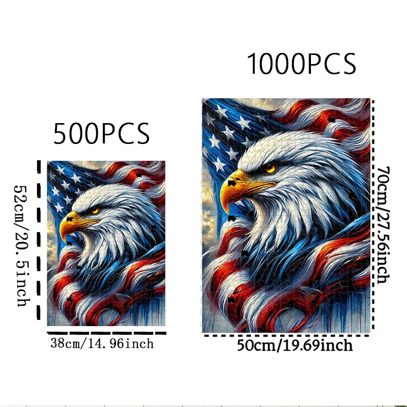 Adler- und amerikanische Flaggen-Puzzle 500 Stück/1000 Stück für Erwachsene – interaktives Familienspiel, Raummatt-Bonding-Aktivität – Junggesellenabschied,
