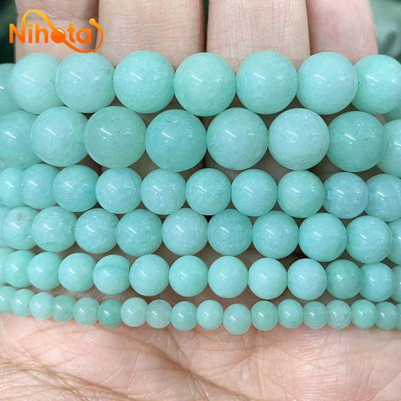 4/6/8/10/12mm Natural Stone Light Green Chalcedony Round Loose Beads DIY Handmade Bracelet Earrings For Jewelry Making 15\'\'