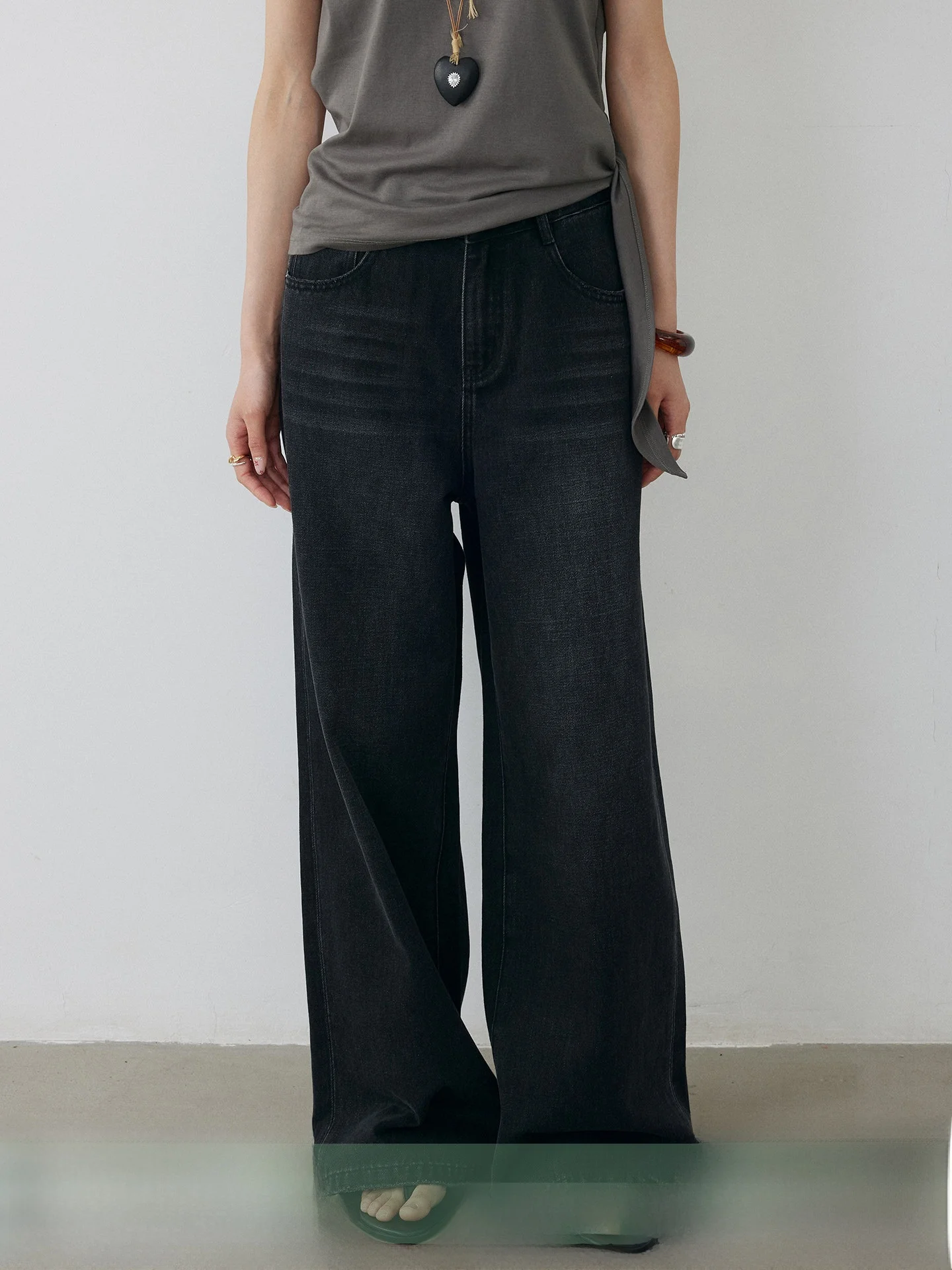 

KEARA Fashionable Straight Leg Jeans Women's Loose Fit High Waist Cotton Blend Summer Casual Deep Blue Color