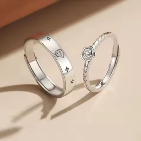 Silver Color Prince Rose Couple Rings for Women Men New Trendy Forever Love Engagement Lovers Ring Valentine's Day Jewelry Gifts