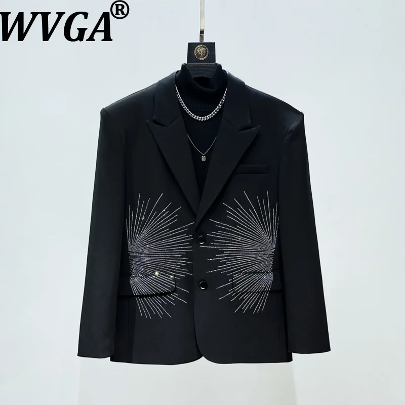 

WVGA Spring Autumn New Men Tide High-End Hot Diamond Trendy Blazer Niche Chic Casual Shoulder Padded Suit Jackets Ins Y2K W17372