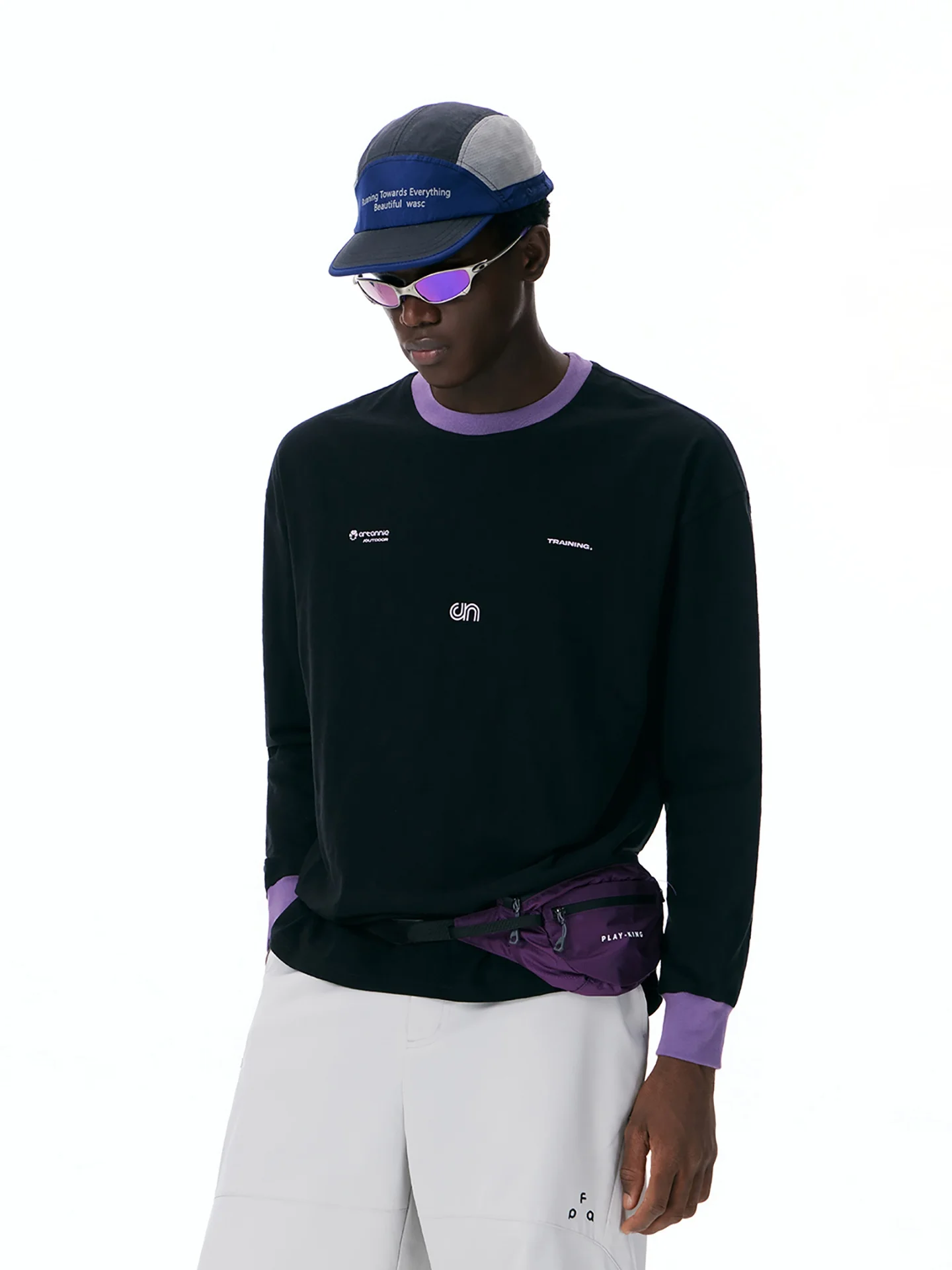 Artannie Men's Long Sleeve T-Shirt round Neck Outdoor Sports Color Block Design Cotton Casual Top for Autumn Spring Seasons