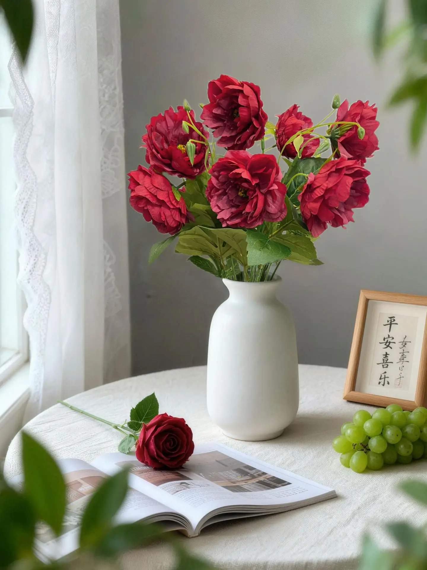 10 Stück Künstliche Zweikopf-Pfingstrosen aus Seide, Blumen für Heimdekoration, Künstliche Pfingstrosen für Hochzeitsdekoration, Blumenarrangements, Foto-Requisiten – Detail 6