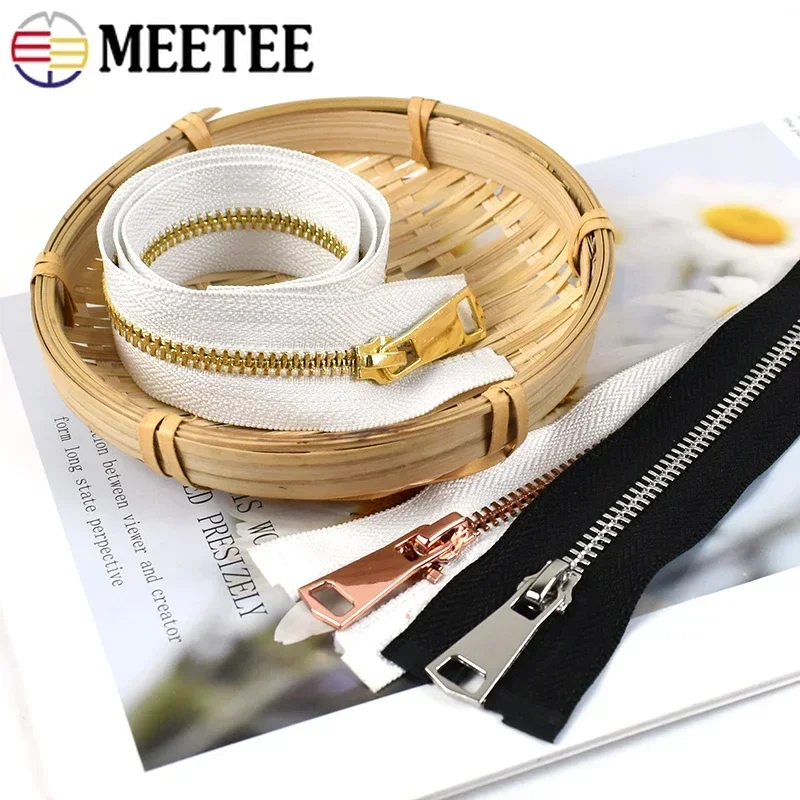 1/2/3Pcs Meetee 15-80cm 5# Metal Zippers Auto Lock Open/Close-End Zip for Down Coat Garment Zipper Shoes Pocket Sewing Accessory