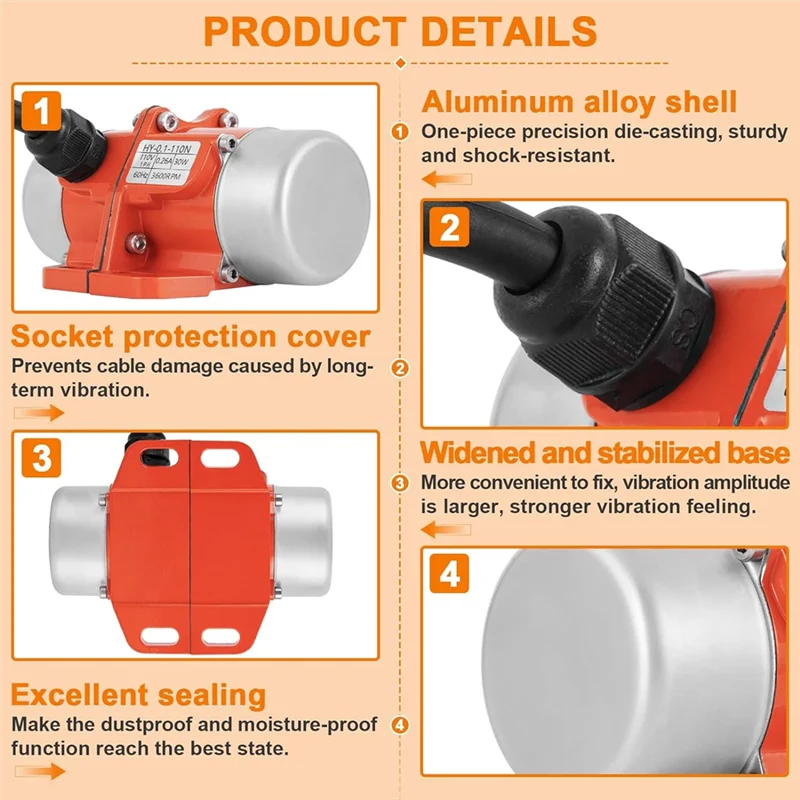 شاشة هزاز خرسانة 30 وات، محرك اهتزاز مع وحدة تحكم في السرعة، مقاوم للماء 3600 دورة في الدقيقة لطاولة اهتزاز الرمال US Plug-AT64 #1