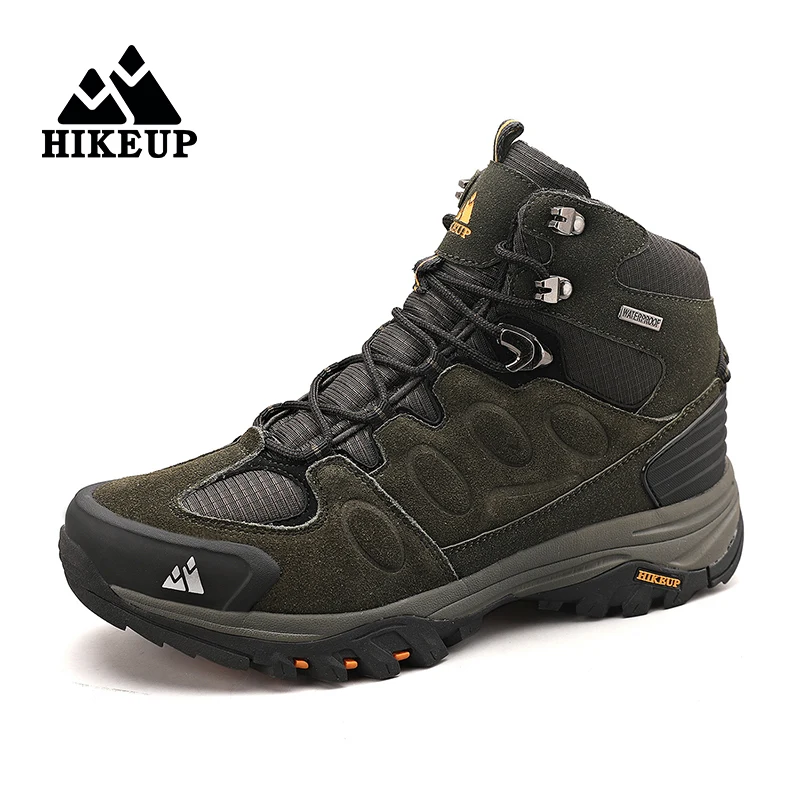 HIKEUP-Bottes de randonnée en daim pour hommes, chaussures de plein air à lacets, bottes de sport chaudes, chaussures de trekking décontractées, non ald, haut, hiver