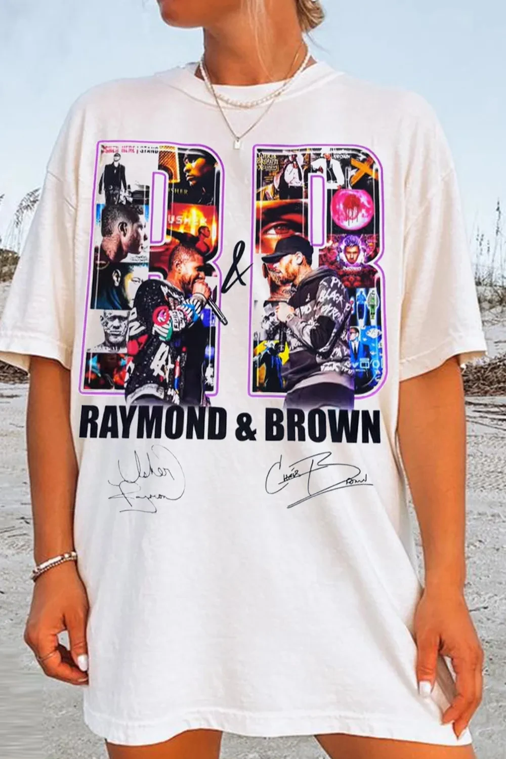 Camiseta Unisex de Algodón de Manga Corta Y2K Oversize Popular para Hombre y Mujer Raymond & Brown 2026 Tour Chris Brown y Usher