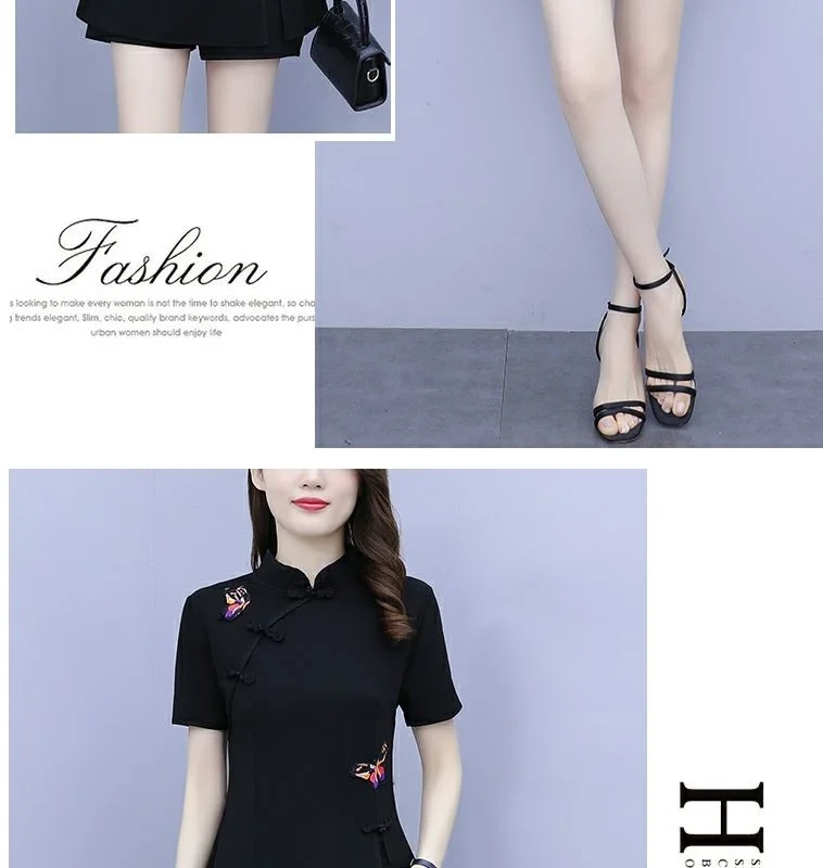 Frauen Anzug Chinesischen Stil Kleidung Zwei Stück Sets 2025, Sommer Neue Crop Top Und Shorts Retro Cheongsam Outfits Passenden für Frauen – Detail 34