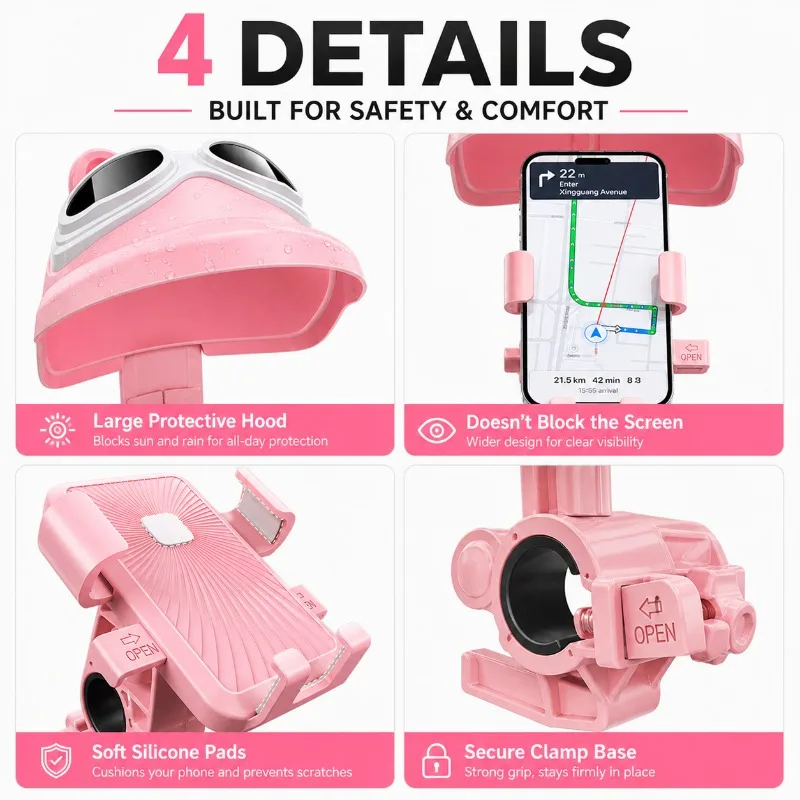 Universal Scooter Phone Mount with Hood, Rain Sun Shield Mobile Holder for Bike E-Bike Motorcycle - view 6