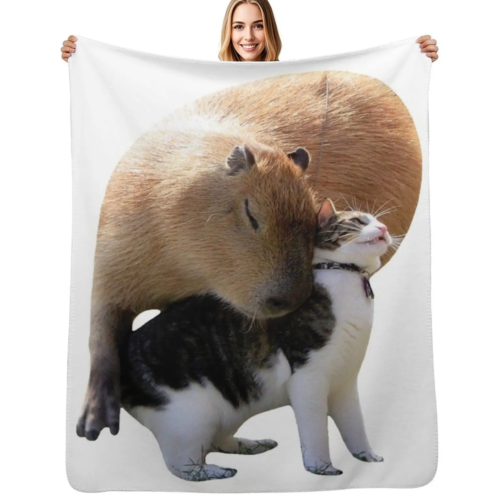 Capybara & Cat Throw Blanket Quilt Flannels Blankets For Bed Heavy Personalized Gift Luxury Designer Blankets